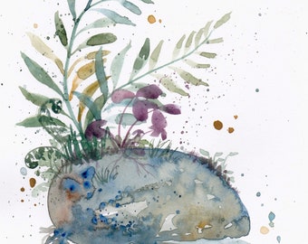 Original watercolor: “A little piece of nature I” Plants, plant lover, leaf, greenery, nature, roots, painting, art, watercolor