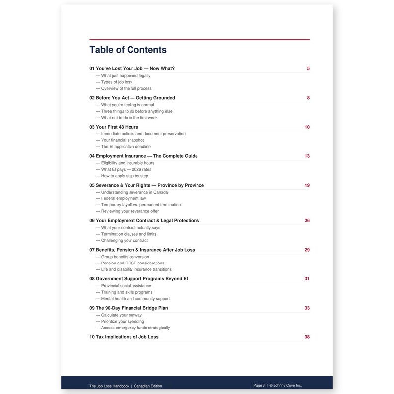 Job Loss Handbook | Canadian Series | EI, Severance, Your Rights, Job Search | Printable PDF image 2