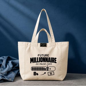 Future Millionnaire en Pause Café | Coffee Lover Canvas Tote | Witora Statement Bag