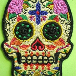 Embroidered Sugar Skull Iron On Applique  Patch, Day of the Dead, Dia de los Muertos, Biker Patch, Gothic, Mexico, Mexican, Skull Patch