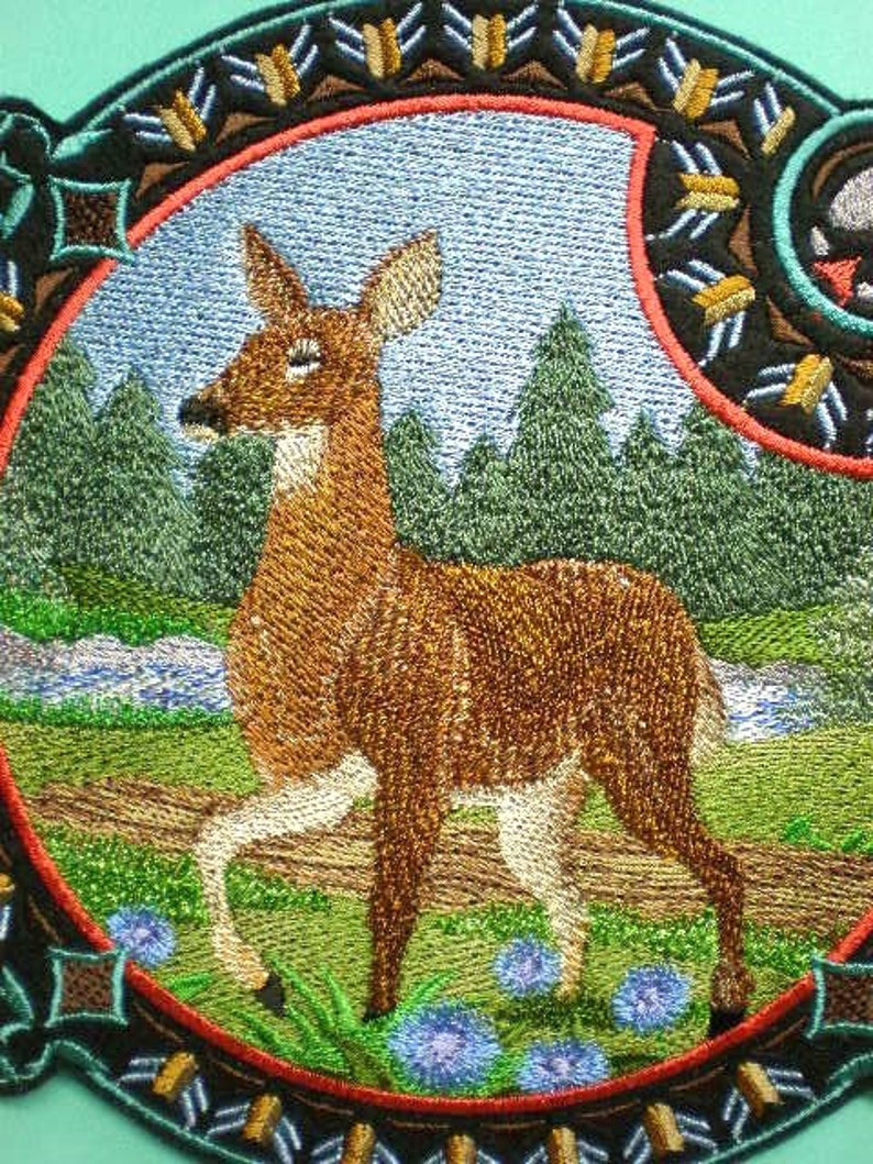 Extra Large Embroidered White-tailed Doe Shield, Outdoorsman, Nature, Hiker, Offered as Iron On Patch, Sew On Applique Patch image 2