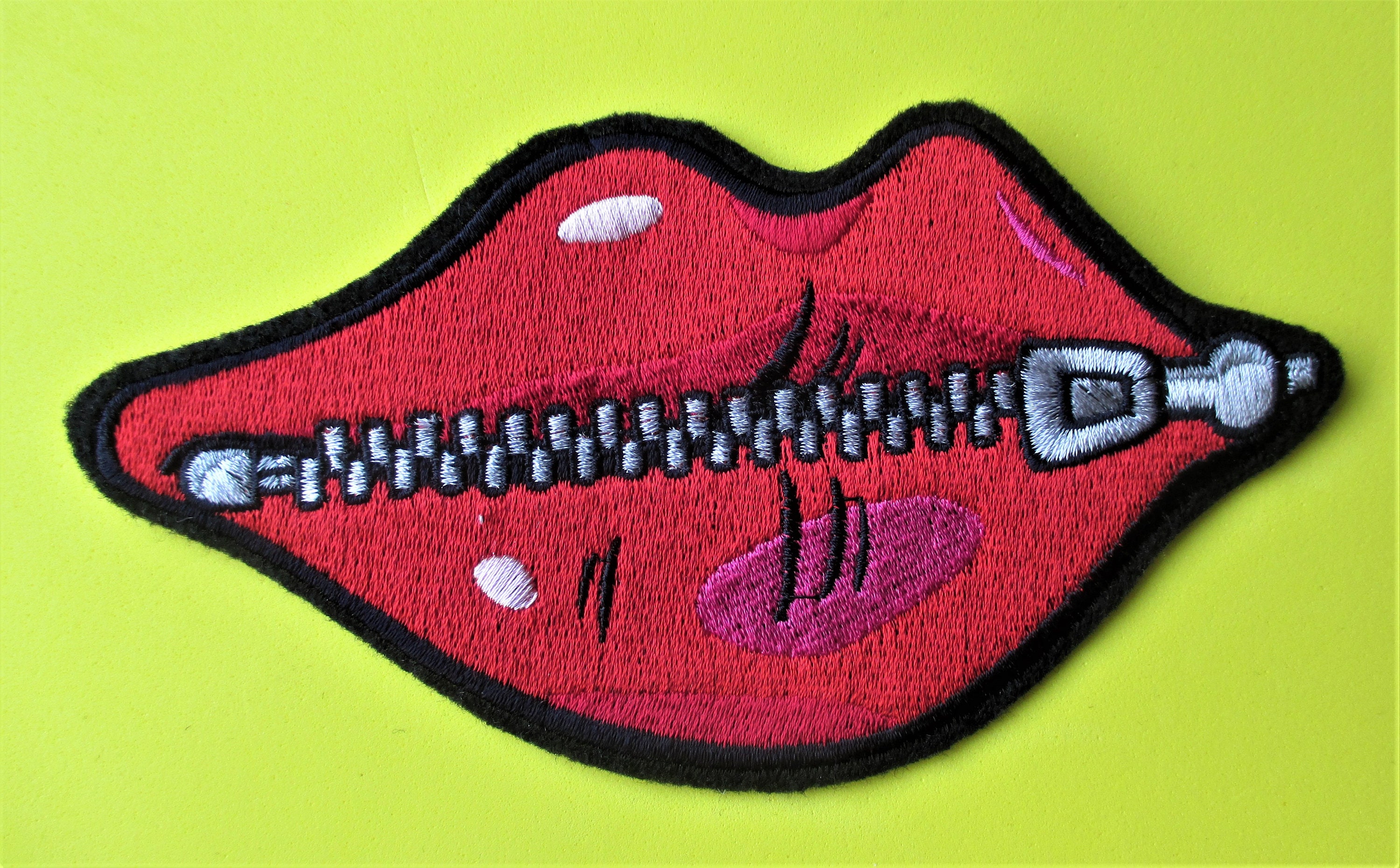 Large Embroidered ZIP YOUR LIPS Applique Patch Iron on Sew Etsy