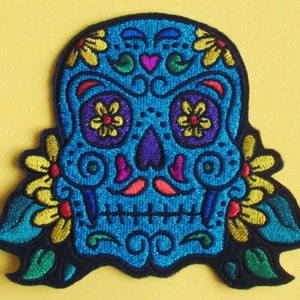Large Embroidered Sugar Skull Applique Patch, Day of the Dead, Dia de los Muertos, Mexico, Mexican, Biker Patch, Iron On, Sew On, Skull