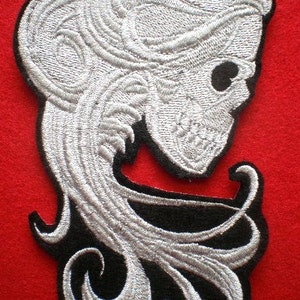 Large Embroidered Baroque Ghostly Skeleton Lady Applique Patch, Gothic, Skull, Iron On Patch