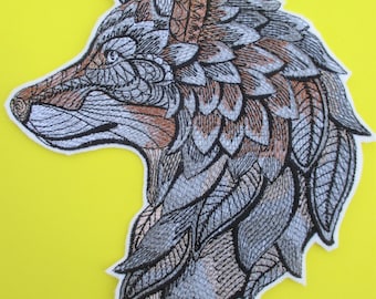 Large Embroidered Wolf Applique Patch, Iron On or Sew On, Biker Patch, Suitable for Bags, Totes, Pillows, Crafts, Jackets, Hoodies and More