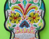 Small Embroidered Sugar Skull Applique Patch, Day of the Dead, Dia de los Muertos, Mexico, Mexican, Biker Patch, Iron On or Sew On Patch