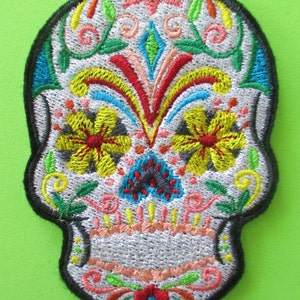 Small Embroidered Sugar Skull Applique Patch, Day of the Dead, Dia de los Muertos, Mexico, Mexican, Biker Patch, Iron On or Sew On Patch