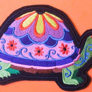 Extra  Large Embroidered  Turtle Applique Patch, Iron On or Sew On, Flower Power, Turtle, Sea Creature, Beach,  Ocean, Home Decor, Crafts