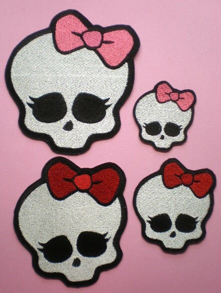 Extra Large Size Embroidered Monster High Skull With Bow