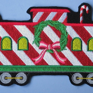 Jumbo Size Embroidered Caboose Applique Patch from  Santa Train, Santa Train Caboose, Christmas Train. Santa Claus, Candy Cane Car,  LIMITED