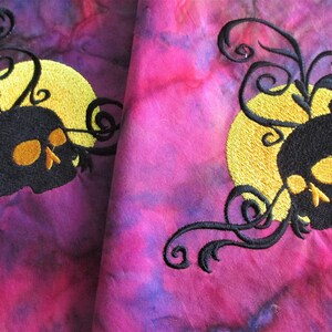 Four Beautiful Embroidered Quilt Blocks, Quilt Squares, Quilting, Table Runner, Skeleton, Skull, Full Moon, Gothic, Halloween, Cotton Batik
