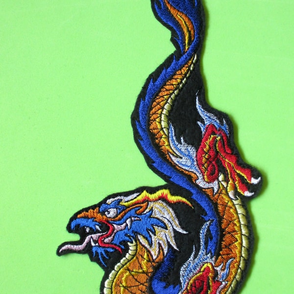 Extra Large Embroidered Chinese Dragon Applique Patch, Jacket Patch, Biker Patch, Iron On or Sew On Patch, Martial Arts, Tattoo Dragon