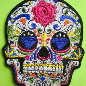 Embroidered Sugar Skull Iron On Applique Patch, Day of the Dead, Dia de los Muertos, Biker Patch, Gothic, Mexico, Mexican, Skull Patch
