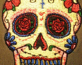 Day of The Dead Sugar Skull Embroidered Applique Patch   Iron On or Sew On