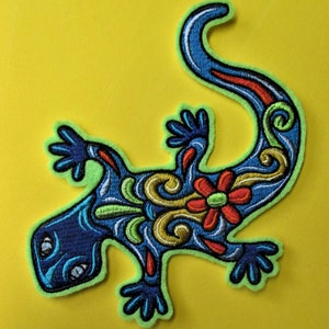 Large Embroidered Lizard, Iguana, Gecko Applique Patch, Bright Colors, Southwest Style, Summer Patch, Bags and Totes, Crafts and More