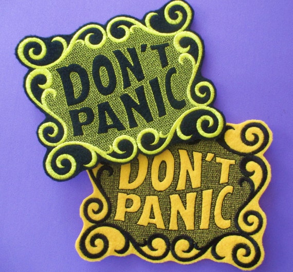 Large 5 by 6 Inch Embroidered Don't Panic Applique Patch, School Bus Yellow and Canary Yellow with Black, Iron On Patch