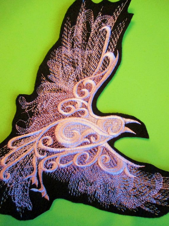 Large 7 X 6 Embroidered Baroque Raven Applique Patch Iron On Etsy
