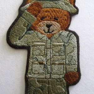 Lrg. Embroidered  Army Soldier Teddy Bear Applique Patch, Christmas Ornament, Teddy Bear, Patriotic, United States Army, Camouflage Uniform
