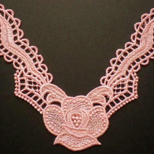Beautiful Embroidered Neckline Lace, Wild Rose Lace Inset, Applique Lace In Peach, Lace Collar