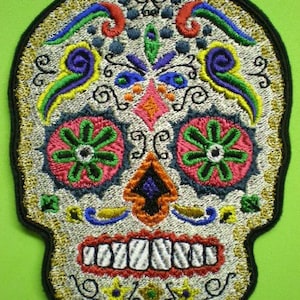 Embroidered Sugar Skull Iron On Applique Patch, Day of the Dead, Dia de los Muertos, Mexico, Mexican, Biker Patch, Gothic, Skull Patch
