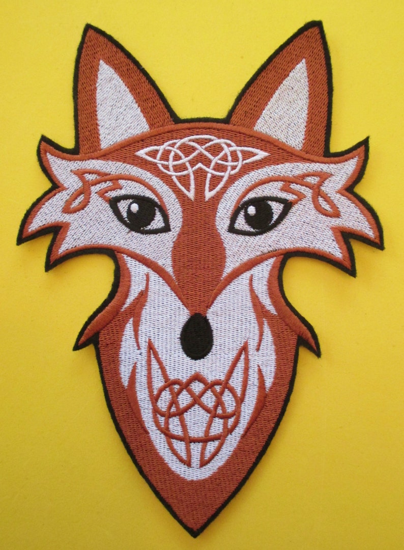 JUMBO Embroidered Celtic Fox Applique Patch Celtic Knot Etsy