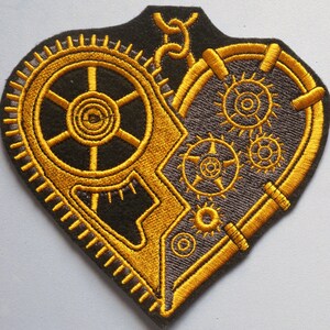 Large Embroidered Mechanical Heart Applique Patch, Iron or Sew on, Biker Patch, The Heart That Can Not Be Broken, Steampunk