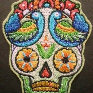 Embroidered Sugar Skull Day of the Dead Iron On Patch, Gothic, Biker, Mexican Applique