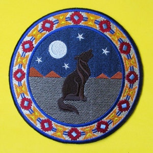 Extra Large Embroidered Coyote Applique Patch Southwestern Desert Design, Iron On or Sew On Patch, Southwest, Coyote, American Indian
