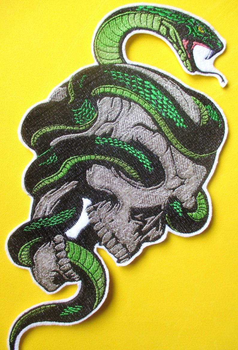 JUMBO Embroidered Skull and Snake Applique Patch Military | Etsy