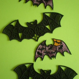 Bats, Bats, and More Bats.  Embroidered Appliqued Lace or for Decorations.  Halloween and Gothic Designs