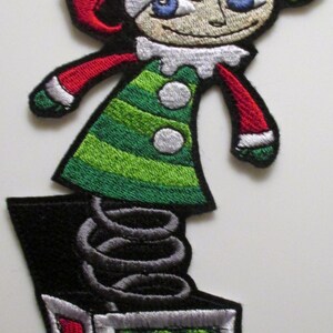 Embroidered Jack in the Box Applique Patch, Misfit Jack, Christmas Decorations, Mischievous Jack Patch