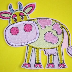 Jumbo Embroidered Cow Applique Patch, Applique Stitching, Farm Animals, Pink Cow, Crafts, Bags, Pillows , Clothing and more,  Iron On Sew On