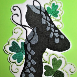 Jumbo Embroidered "Irish Dance Shoes" Applique Patch, Celtic, Dance, Shamrock, Clover, Green, Erin, St Patrick's Day, Iron On, Sew On Patch