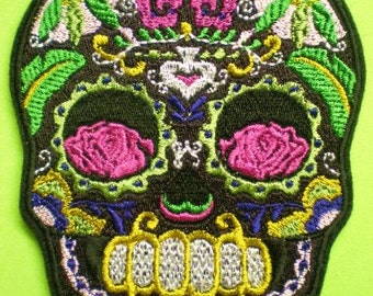 Embroidered Sugar Skull Iron On Applique Patch, Day of the Dead, Dia de los Muertos, Biker Patch, Gothic, Mexico, Mexican, Skull Patch