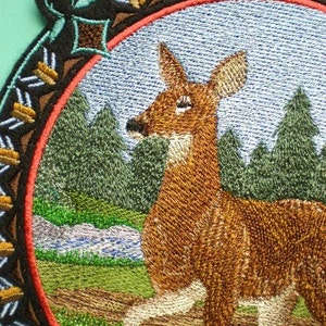 Extra Large Embroidered White-tailed Doe Shield, Outdoorsman, Nature, Hiker, Offered as Iron On Patch, Sew On Applique Patch image 3
