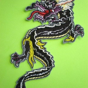 Large Embroidered Iron On Chinese Dragon Applique Patch, Bikers Patch, Gothic, Black Cherry Dragon Applique, Reptile Applique