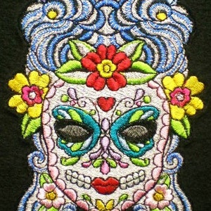 Extra Large Sugar Skull Day of the Dead Embroidered Applique Patch, Mexican, Bikers, Gothic Patch