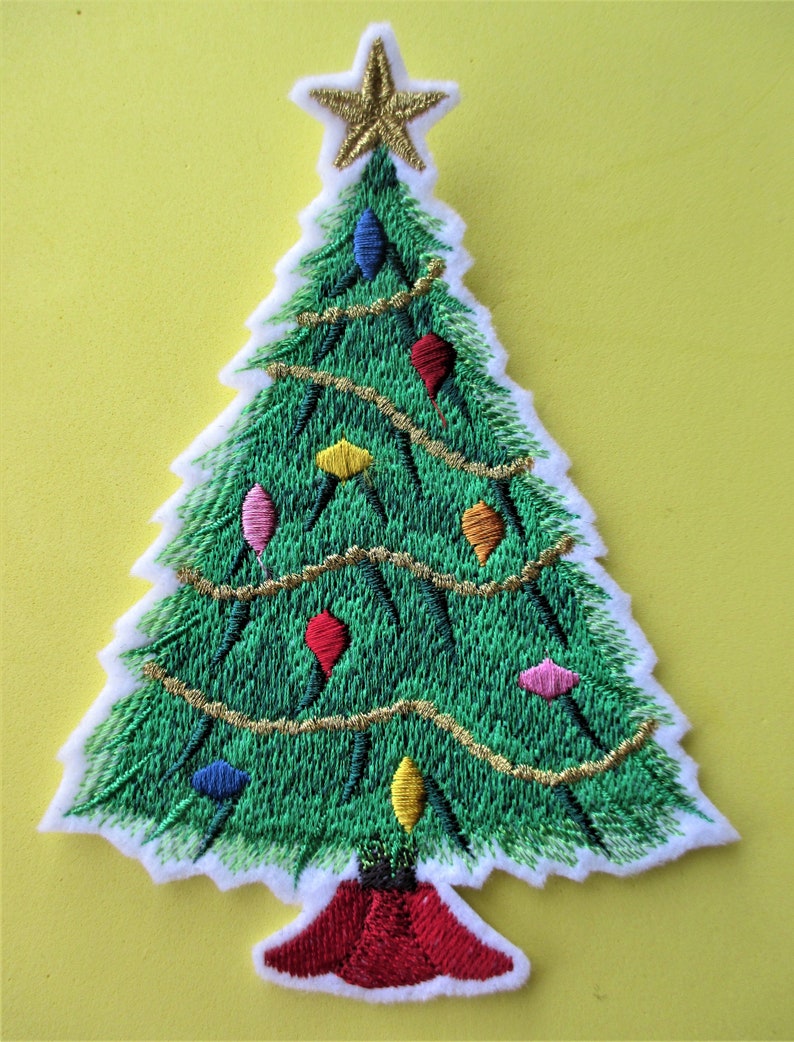Large Embroidered Christmas Tree Applique Patch Iron On Sew Etsy