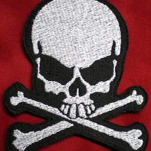 Embroidered Skull and Crossbones Iron On Applique Patch, Gothic, Bikers, Skull Patch