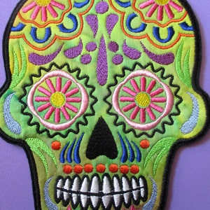 Skeleton Tattoo Patch Ornate Skull Dia de los Muertos Large 7 X 5 Embroidered Sugar Skull Applique Patch Biker Patch Day of the Dead
