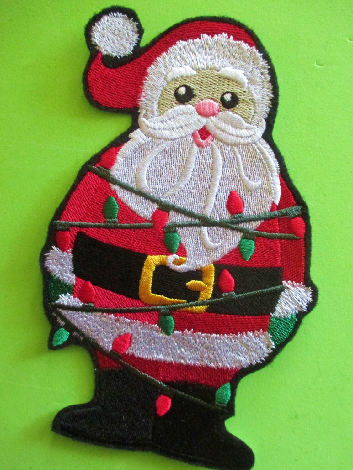 Large Embroidered Santa Tangled up in Lights Applique Patch - Etsy