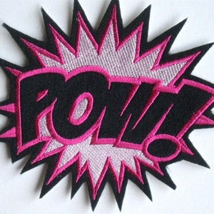 Large Embroidered POW Iron On Patch, Applique,  Girl Power, Super Hero, PINK POWER