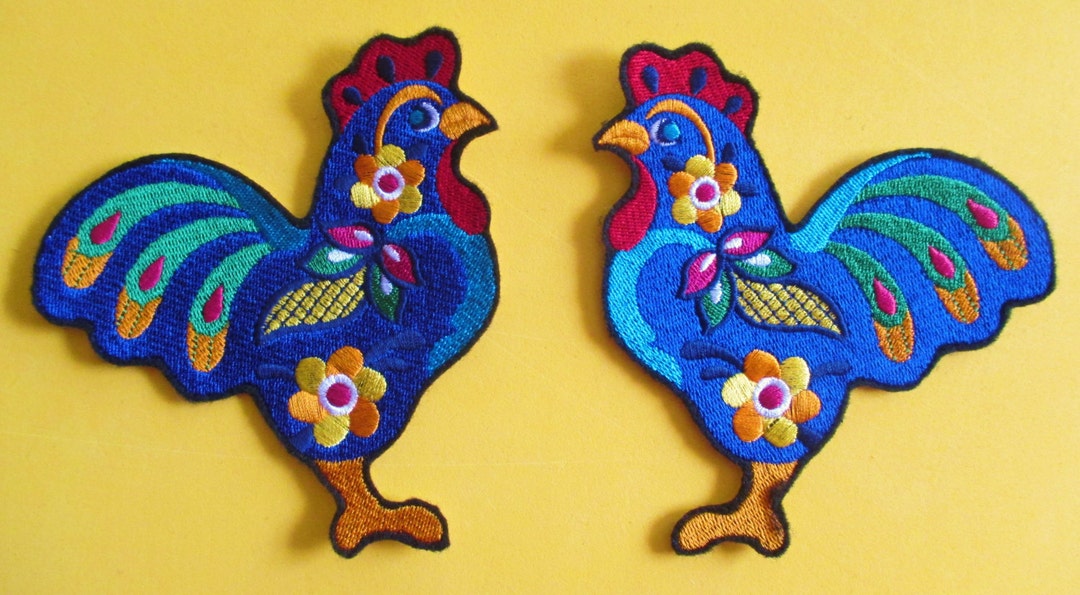 Embroidered Mexican Talavera Pottery Style Rooster Applique - Etsy