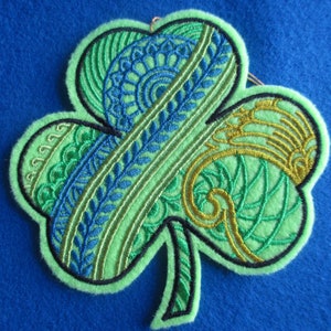 Embroidered Shamrock St Patrick's Day Hanging Ornament, Shades of Greens and Gold, Heirloom Quality, Irish Decor