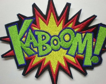 Large Embroidered KABOOM Iron-On Patch, Super Hero Patch, Applique Patch, Word Patch