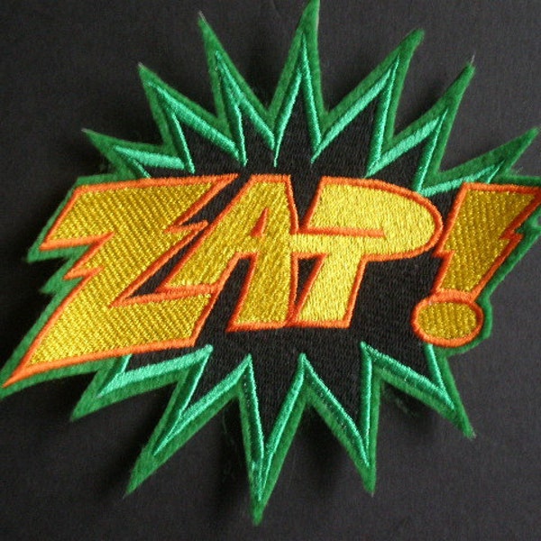 Large Embroidered Iron On Patch  ZAP  Hero Patch