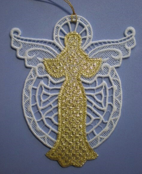 Large Embroidered Lace and Metallic Christmas Angel Ornament | Etsy