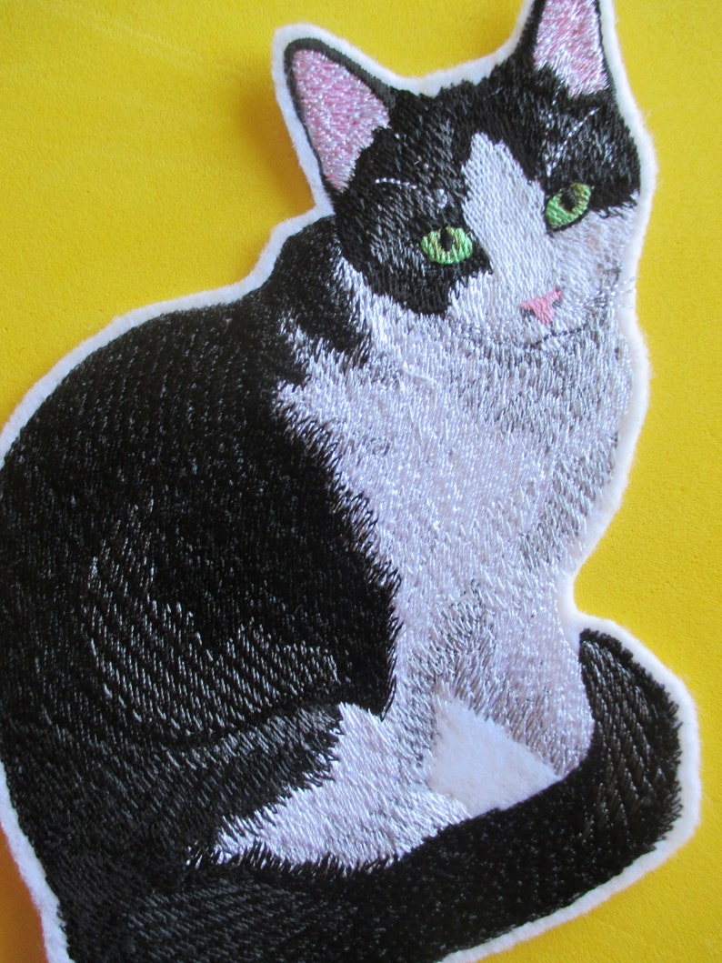 Large embroidered black and white cat applique patch kitty  etsy