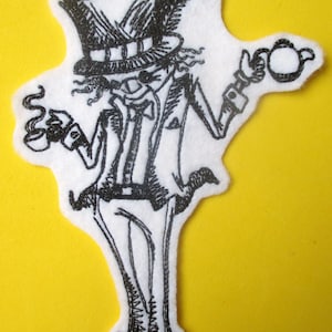 Large Embroidered Alice in Wonderland MAD HATTER Applique Patch, Iron On, Crafts, Home Decor Quilts, Bags, Totes and More