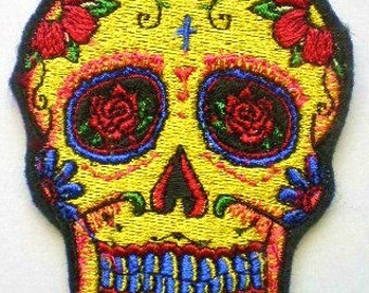 Embroidered Sugar Skull Iron on Patch, Applique Day of the Dead, Gothic,